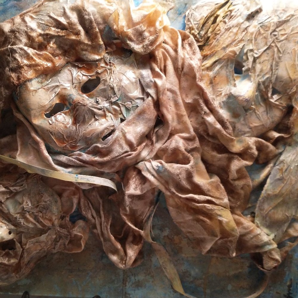 3D decoupage face art 20" x 16" blue beige green